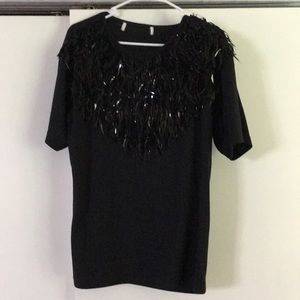 Black Top with Unique Embellished Neckline